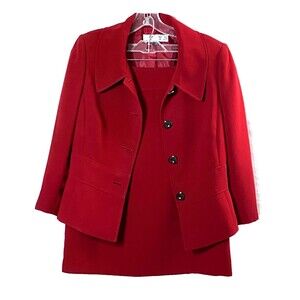 Tahari ASL Skirt Suit Womens Size 8 Dark Red Waist Seam Double Slit Lined